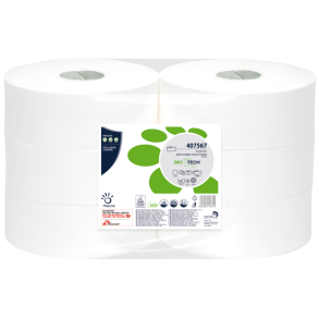 Biotech Jumbo Midi Toiletpapir 300 m, 100% Hvid Nyfiber, 2-lag
