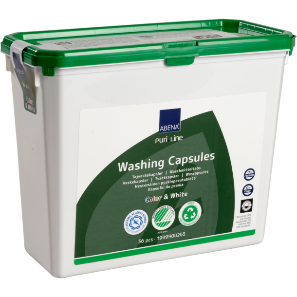 T�jvaskekapsler,til kul�rt og hvidt, uden farve/-parfume, 6x36stk