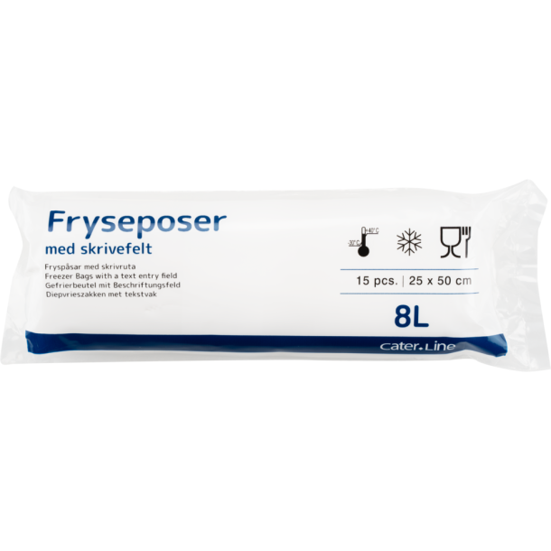 Fryseposer 8 liter, 30 ruller, 15 poser pr rulle, LDPE
