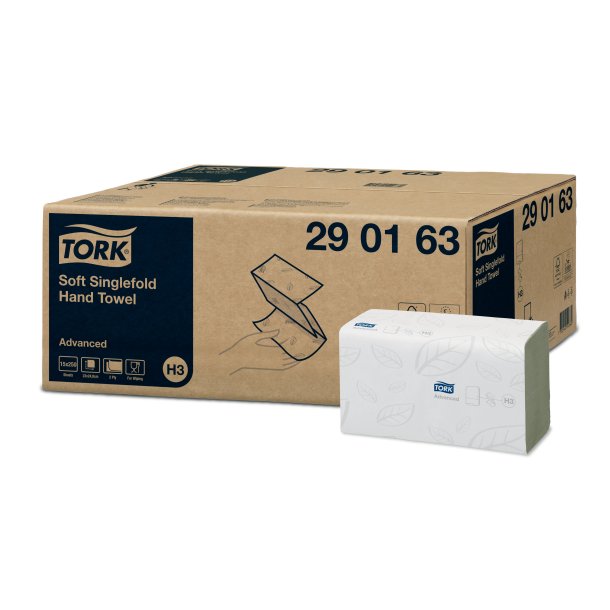 Tork, Hndkldeark, soft, H3, hvid, 2lag, 23x24,8cm, 3750ark