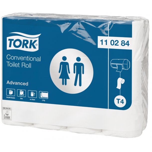 Tork T4, 110284 toiletpapir, 24 x 251 ark  2-lags, hvid og perforeret